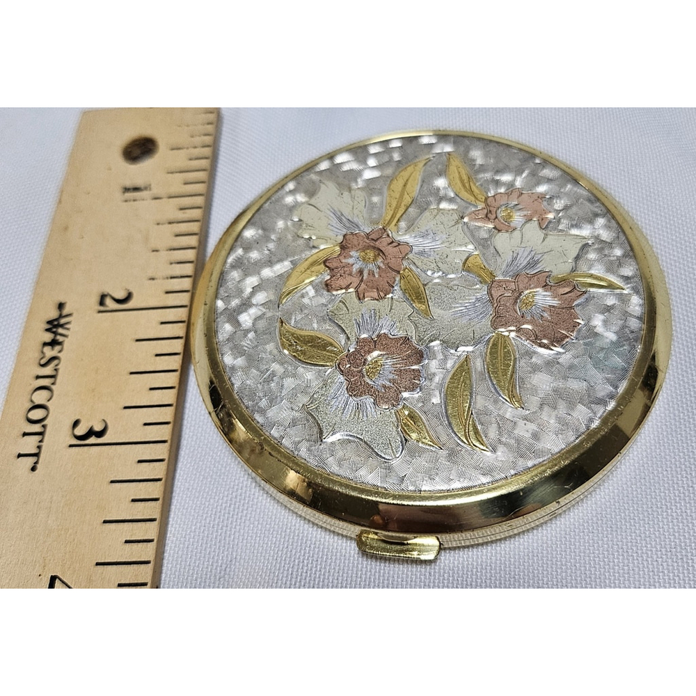Vintage 1930-1940's Japan Art of Chokin Gold Silver Floral Nacon Compact Unused - Picture 12 of 12